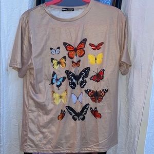 tan butterfly print shirt sleeve tee